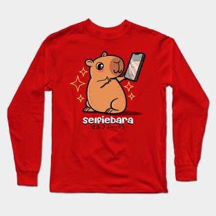 Funny Cute Kawaii Original Capybara Selfie Cartoon Long Sleeve T-Shirt